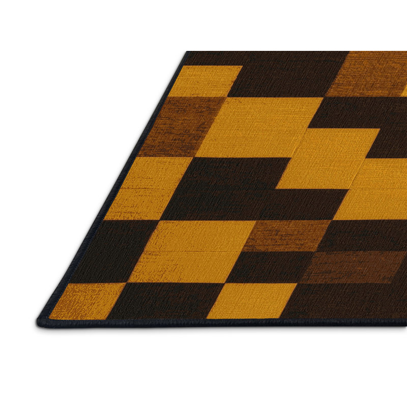Machine Washable Checkered Brown Area Rug