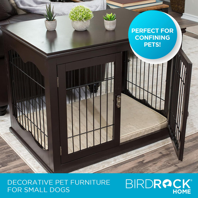 Wooden Dog Crate Furniture with Cushion - 32 Inch Medium Dog Kennel with Double Doors - Indoor Decorative Pet House End Table for Small and Medium Pets (Espresso)