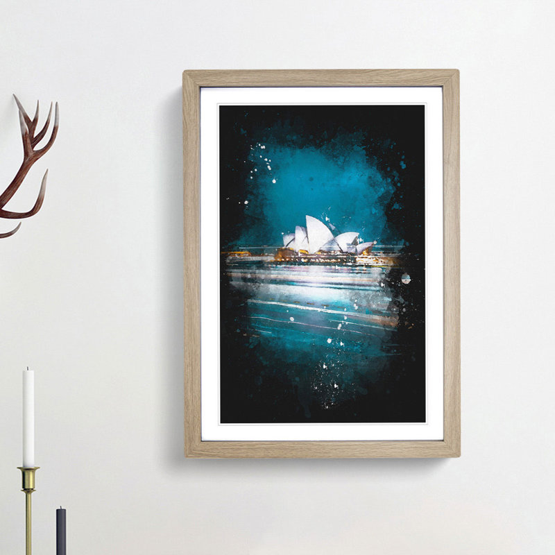 Sydney Opera House Lights - Framed Print, 33cm H x 24cm W x 2cm D, Oak Framed