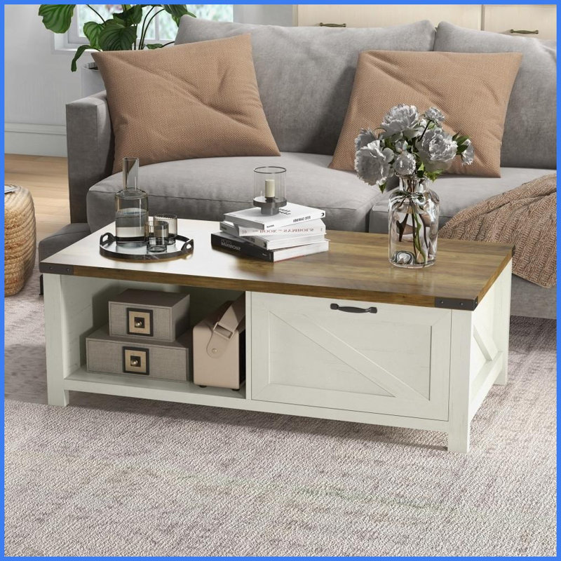 Table basse rustique avec tiroir de rangement Étagères ouvertes par HOMcom pour le salon, blanc, peu encombrant
