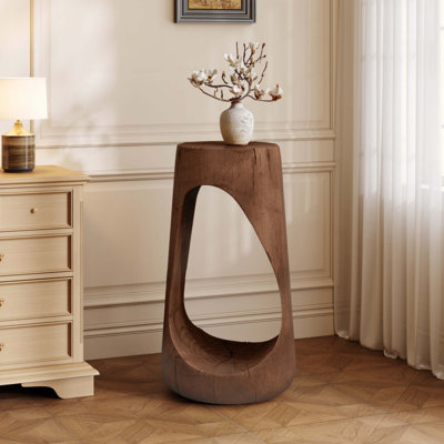 Table d'appoint d'extérieur, table de bout à conception creuse, table de tabouret de jardin de patio, table d'appoint décorative pour terrasse de balcon de plage, béton léger, texture semblable au bois