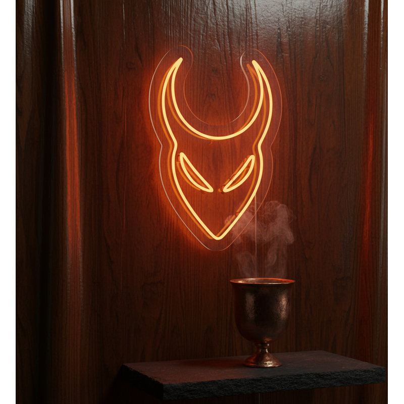  | Enseigne néon Devil Face | Fabriqué avec des tubes néon Flex de haute qualité pour un éclairage vif et une luminosité durable sans décoloration ni scintillement | 24 x 16 | Orange
