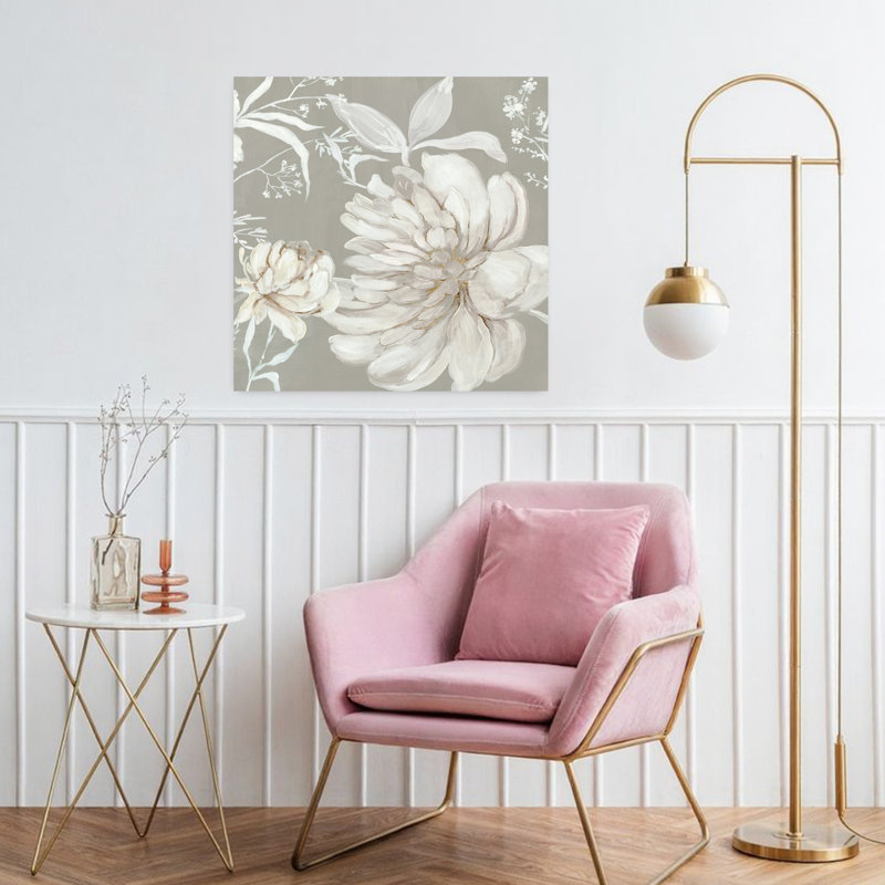 Neutre pivoine I délicat, art contemporain floral de chrysanthème, H 32 po x l 32 po