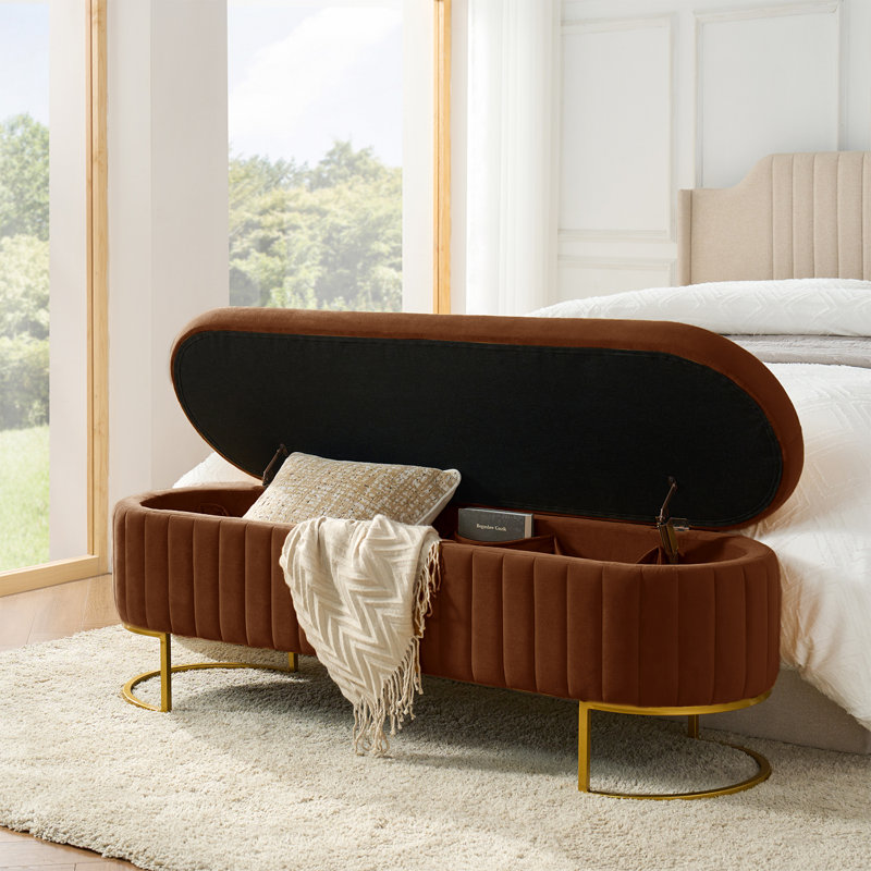 Banc de rangement rembourré Ferdinand, Marine, H 19 po x l 55,5 po x P 17 po