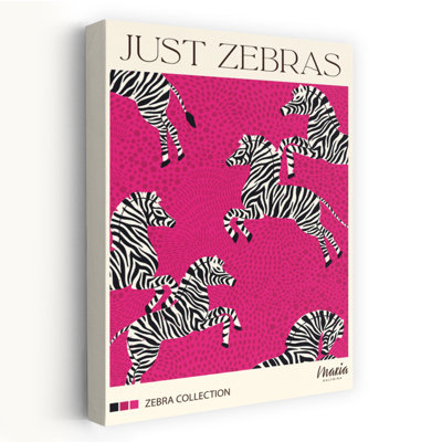 Dancing Pink Zebras Abstract Bold Modern Zebra Nature Wildlife Wall Art Print 1 Piece Wrapped Canvas Wall Art