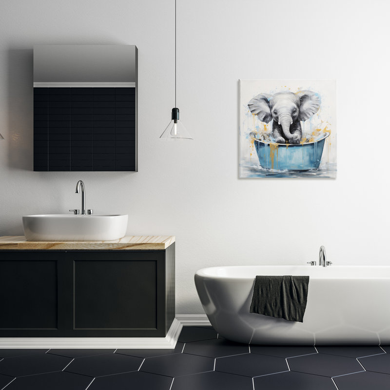 «Bathing Baby Elephant Canvas» par Lazar Studio, H 24 po x l 24 po