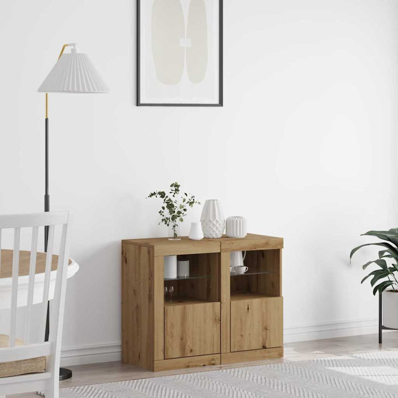 LED Sideboard with LED Strip Lights Engineered Wood Modern Storage Unit, Artisan Oak