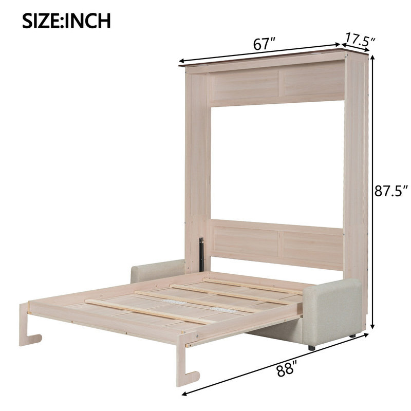 Grand lit escamotable grand avec canapé et DEL, beige