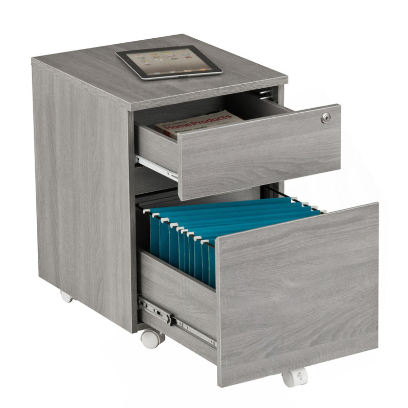 Classeur vertical roulant à deux tiroirs avec serrure et rangement, parfait pour une gestion organisée et sécurisée des documents.