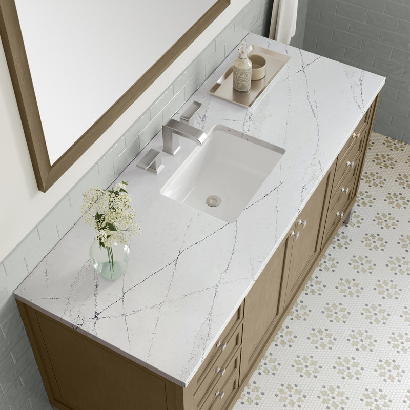 Chicago 60"W Single Vanity W/ Freepower Wireless Charger, Walnut Whisper, Ethereal Noctis