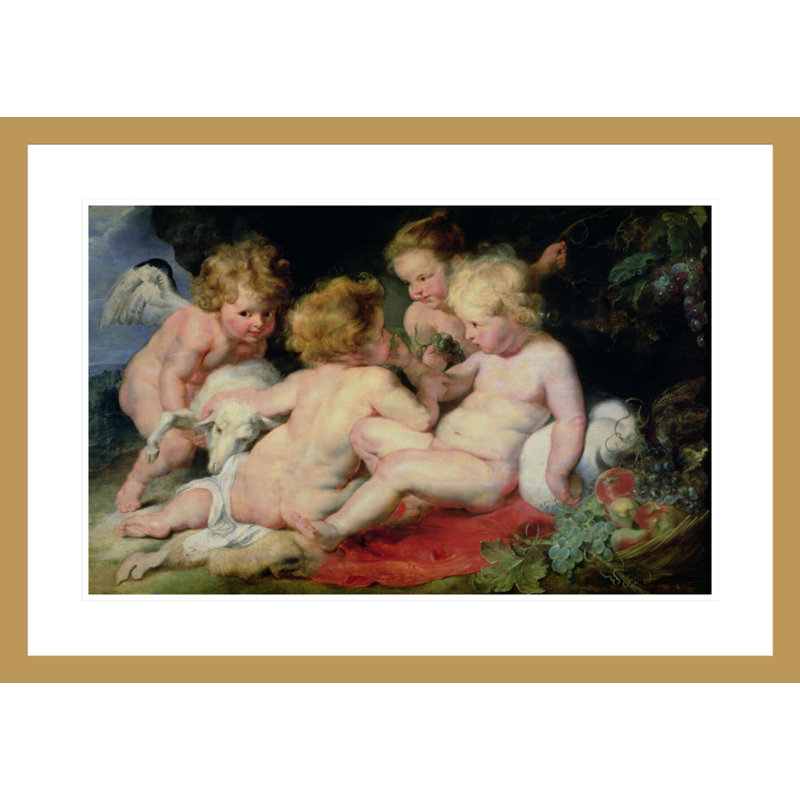 «Infant Christ with John the Baptist and deux angels» (panneau) par Peter Paul Rubens, impression giclée encadrée