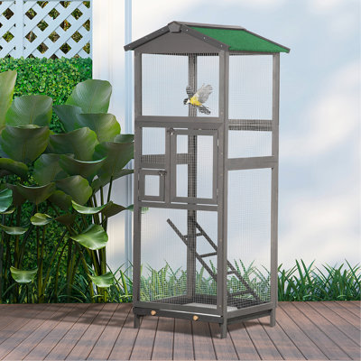 Cage à oiseaux 65 "pour perroquet, perroquet, avec plateau coulissant et 2 portes, gris