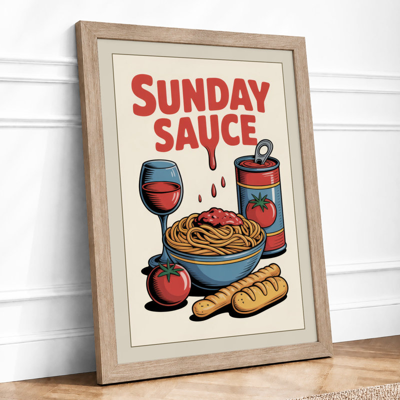 Sunday Sauce Retro - Framed Print, A2 - 59.4 x 42.0 cm, Oak