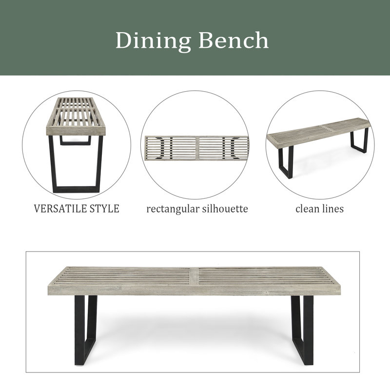 Banc d'extérieur en métal / bois massif, Gris / Noir
