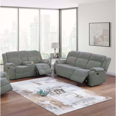 Luxurious Fur-Like Corduroy Reclining Sofa And Loveseat Set With Console, Perfect For Modern Comfort And Style