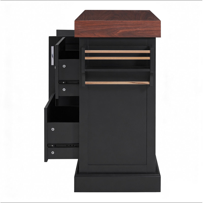 53" Large Kitchen Island with 3.5" Thick Desktop, Spice and Towel Racks, Rolling Kitchen Island with Storage on 5 Wheels, 2 Extra-large Drawers, for Home, Kitchen, Dining Room