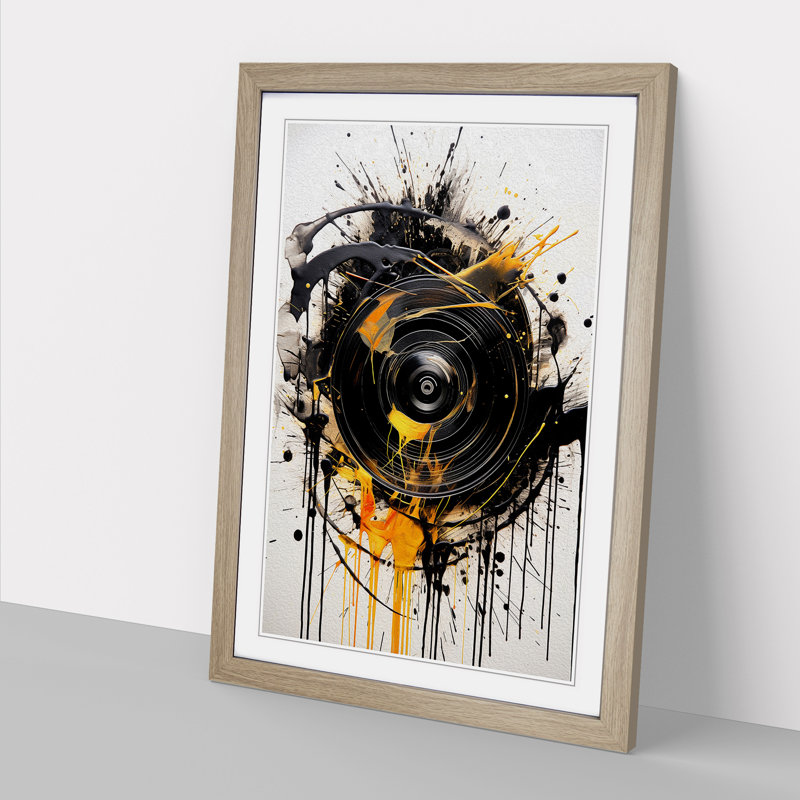 Vinyl Record Gestural Art - Framed Print, Oak Framed, 46cm H x 34cm W