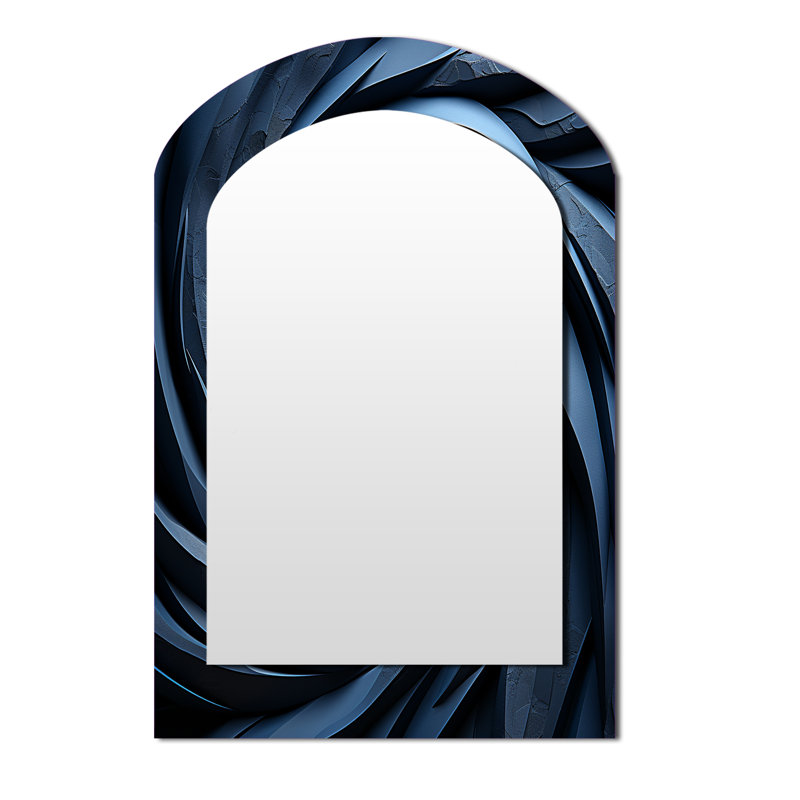 Spiraling blue abstract vortex IV - Abstract Spirals Arch Decorative Mirror, Blue Asymmetrical Wall Mirror, Printed Metal Art