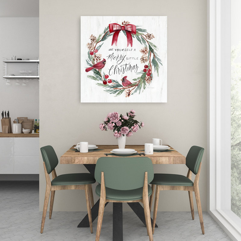 «Merry Little Wreath», oiseau traditionnel, paysage, impression d'art mural, H 36 po x l 36 po