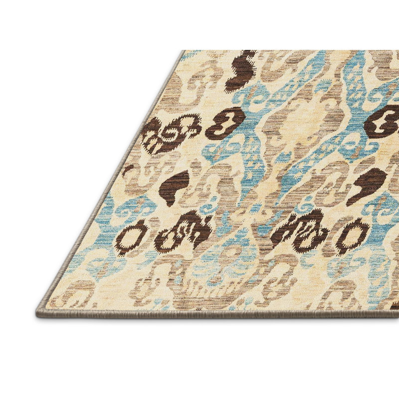 Tapis abstrait beige / bleu, Rectangle 4 pi x 6 pi