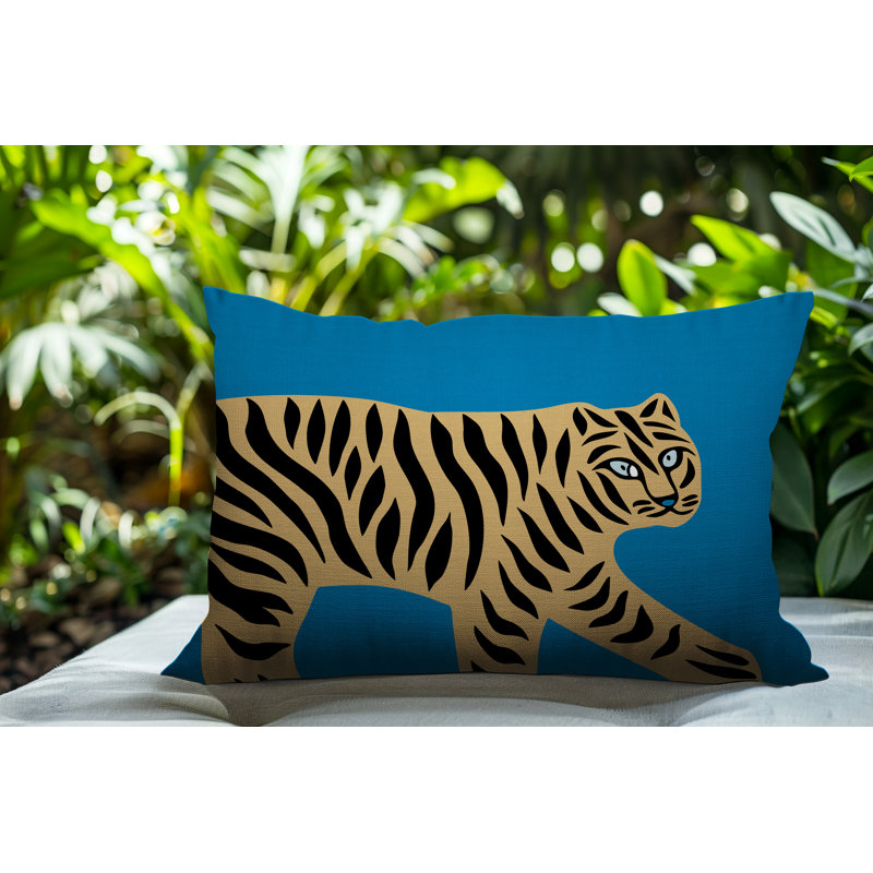 Oreiller rectangulaire intérieur / extérieur Gigi Tiger, Turquoise, H 20 po x l 14 po