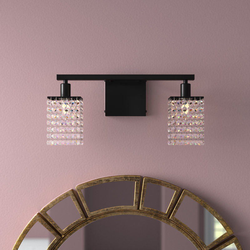 Éclairage pour meuble-lavabo à intensité variable de 3 lumières Presler, Noir, H 8,4 po x l 5,8 po x P 18 po, Deux lumières