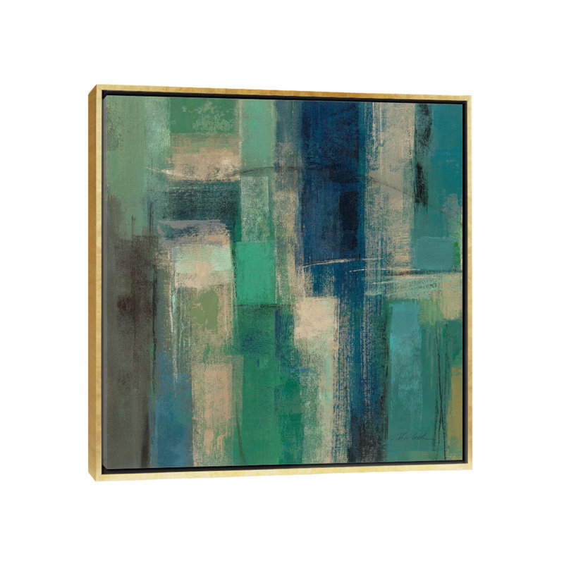 «Emerald Fields I» par Silvia Vassileva - reproduction d'art, H 26 po x l 26 po x P 1,5 po, Toile encadrée d'or, Aucun mat