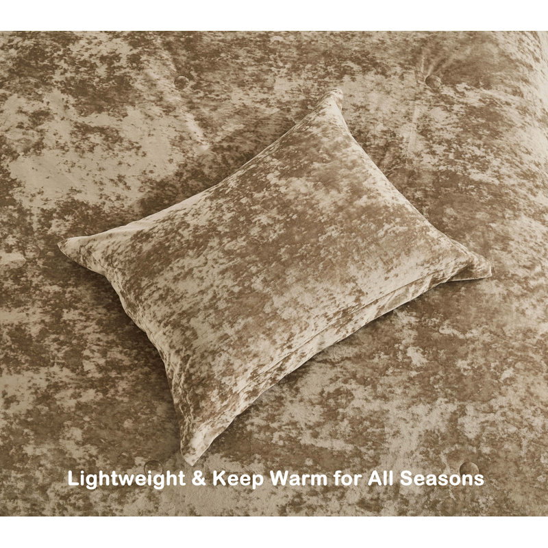 Tan Velvet Queen Reversible Comforter Set with Shams