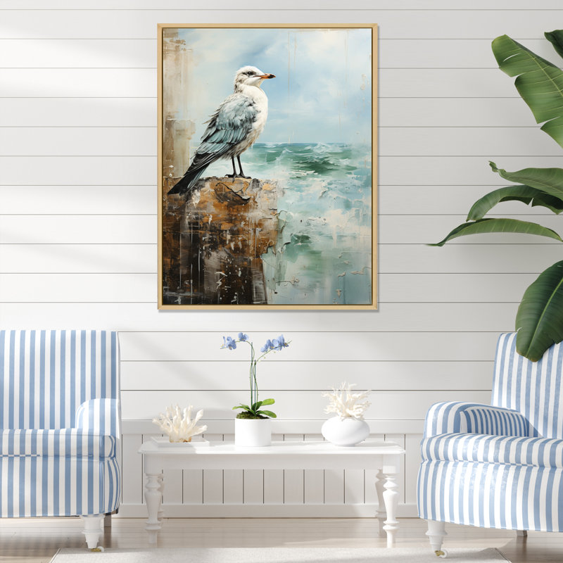 «Coastal Seabird - Coastal Beach Sand», art mural sur toile, H 44 po x l 34 po x P 1,5 po, Cadre naturel flottant