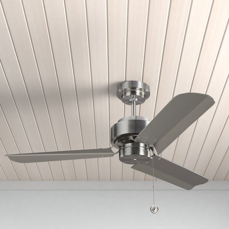 Ventilateur de plafond Arcade 54" 54" à 3 pales avec chaînette, Acier brossé avec pales argent
