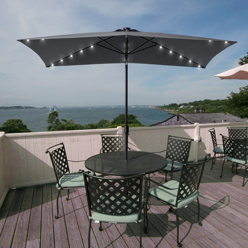 Buono 10' x 6.5' Rectangular Lighted Market Umbrella, Dark Gray