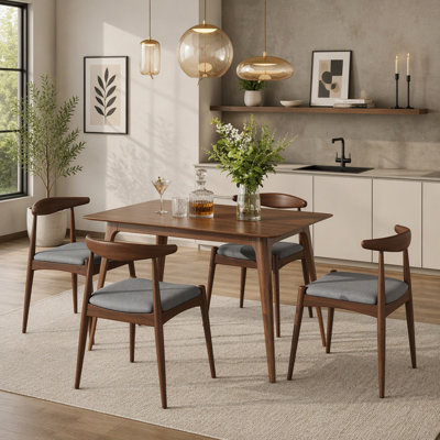 5-Piece Retro-Elegant Dining Set with 1 Table, 4 Chairs, Rubberwood Frame, and Faux Wood Tabletop [Video]