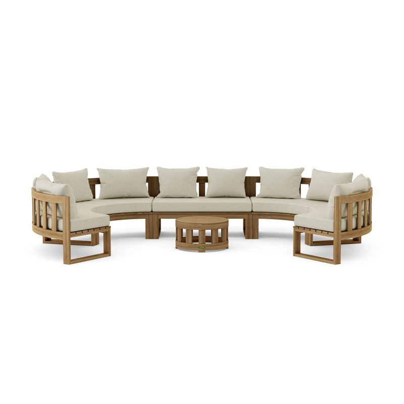 Ensemble de conversation modulaire circulaire en teck Sunbrella avec coussins 6 pièces, Toile Sunbrella® naturel