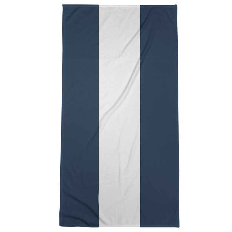Cotton Blend Beach Towel, Navy Blue/White