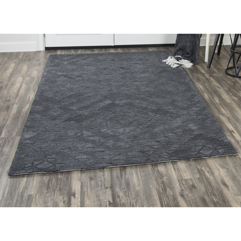 Tapis gris foncé en laine touffeté à la main Phan, Rectangle 9 pi x 12 pi