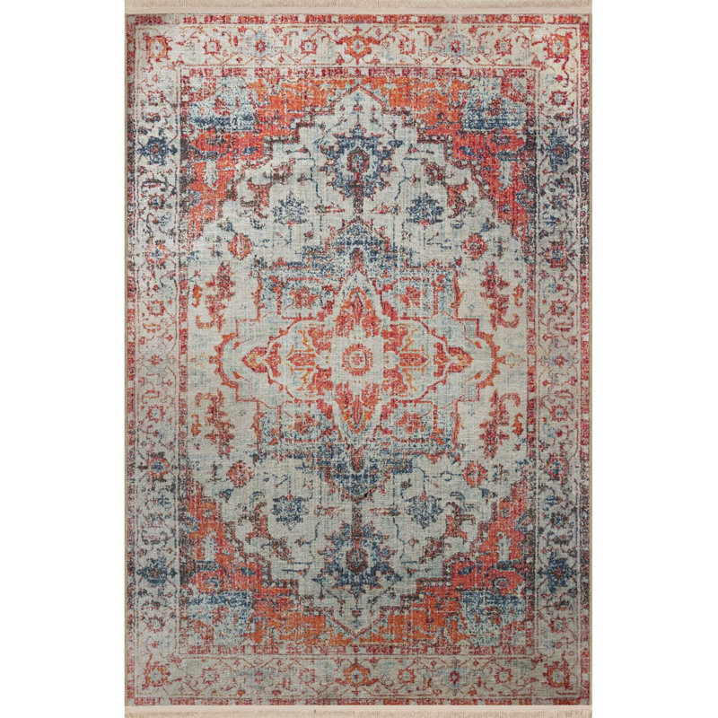 Tapis décoratif multicolore à motif floral traditionnel lavable à la machine, Rectangle 3 pi 3 po x 4 pi 11 po