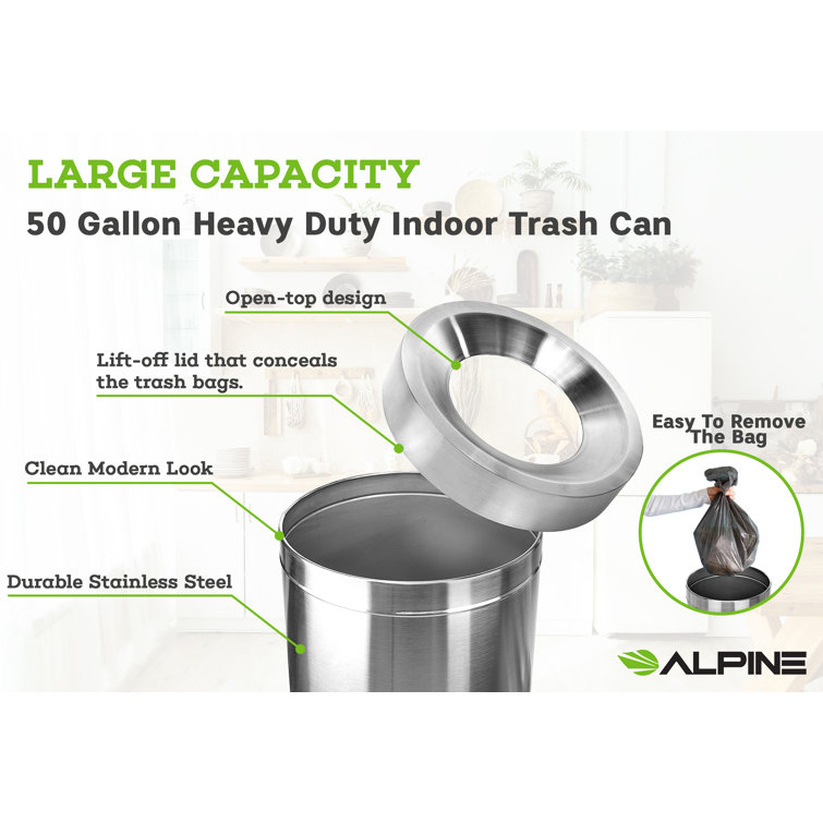 Alpine Industries Stainless Steel Commercial Indoor Trash Can 10.5