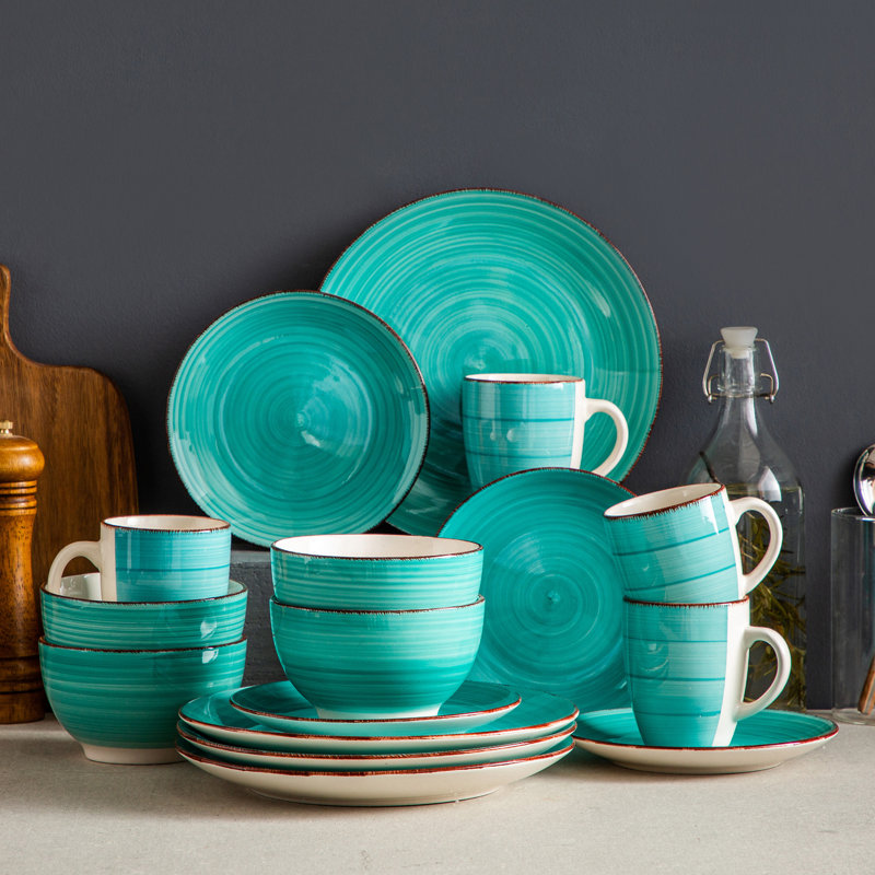 Bella 16 Piece Dinnerware Set, Service for 4, Green