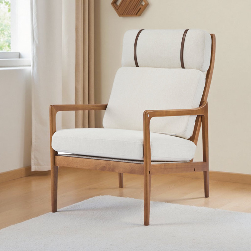 Chaise longue ergonomique avec dossier haut Mid Century Modern, Beige