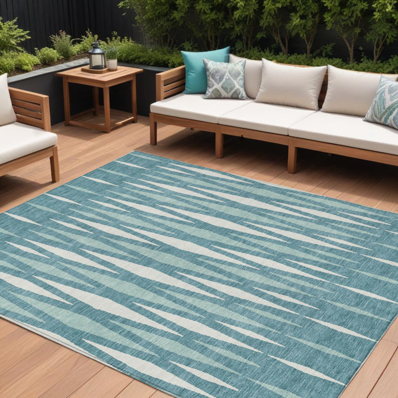Tapis intérieur / extérieur bleu sarcelle et ivoire 9 'X 12'