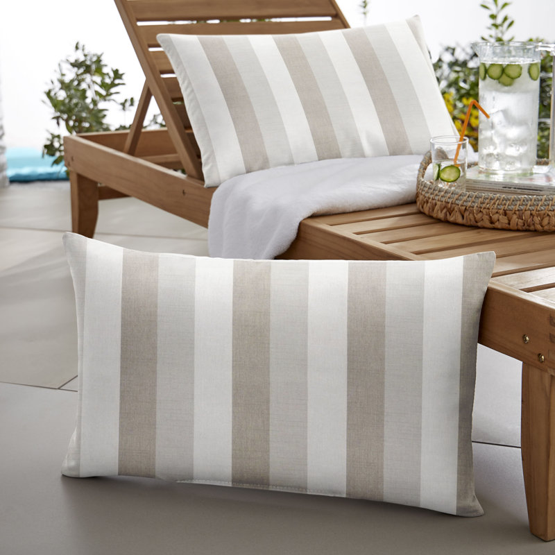 New Sunbrella 2023 Striped Sunbrella® Outdoor Reversible Throw Pillow, Brown/Gray, 16'' x 26''