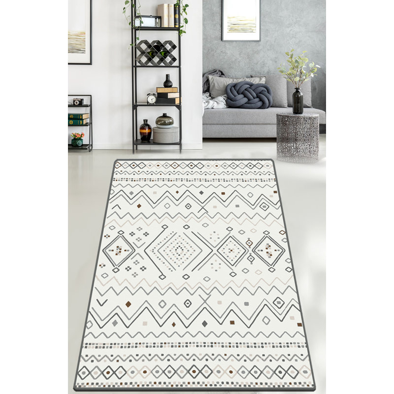 Premium Ecru Area Rug, 6.6 x 9.5 ft | 100% Polyester, 0.2 in Pile Height, Antibacterial & Non-Slip Felt Dot Underside | Machine Washable, Easy Care | Perfect for Living Room, Bedroom & Home Decor