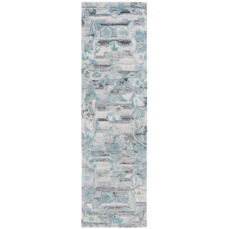 Tapis Marquee 122 gris / bleu sarcelle, Tapis de couloir 2 pi 3 po x 8 pi