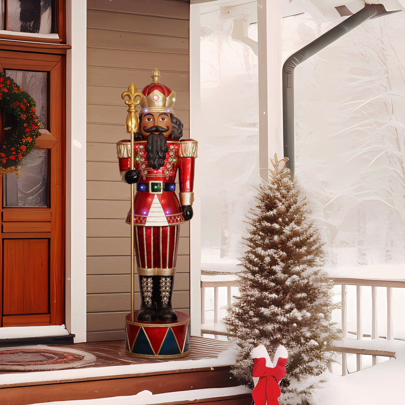 6-Foot Red and Gold LED Nutcracker Greeter Statue