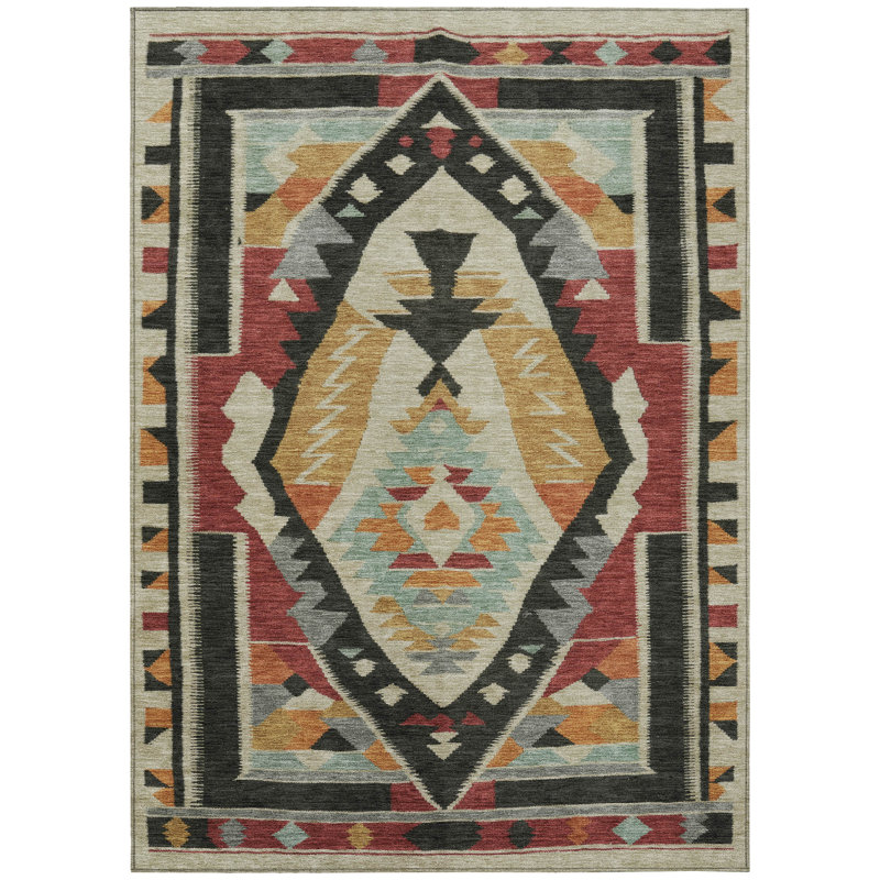 Machine Washable Indoor/Outdoor Xhevrie Red Rug, Rectangle 2'6" x 3'10"