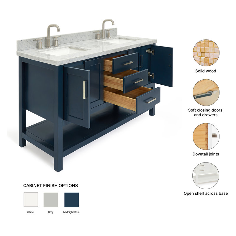 Magnolia Bath Vanity Oval Basin, Midnight Blue, Carrara White Marble, Rectangle 