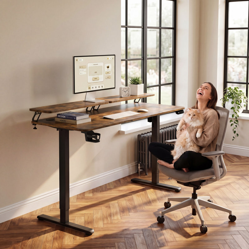 Kreutzer Height Adjustable Standing Gaming Desk, Brown/Black, 28.7" H x 55.11" W x 23.62" D