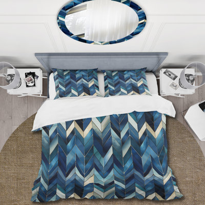 Ensemble de housse de couette à chevrons rétro bleu cobalt