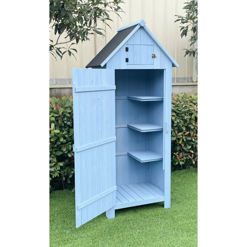 Blue Fir Wood Outdoor Storage Shed with Shelving