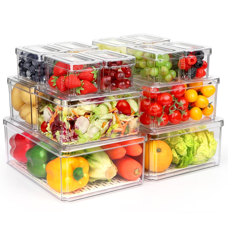 14pack Organisateur de réfrigérateur, Bacs de rangement empilables pour réfrigérateur avec couvercles